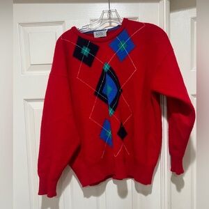 Clan Royal Scotland Men's LambsWool Argyle Red Green‎ Blue Sweater Sz Large